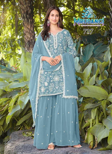 Misha By Mrudangi Georgette Top With Sharara Dupatta Suppliers In India